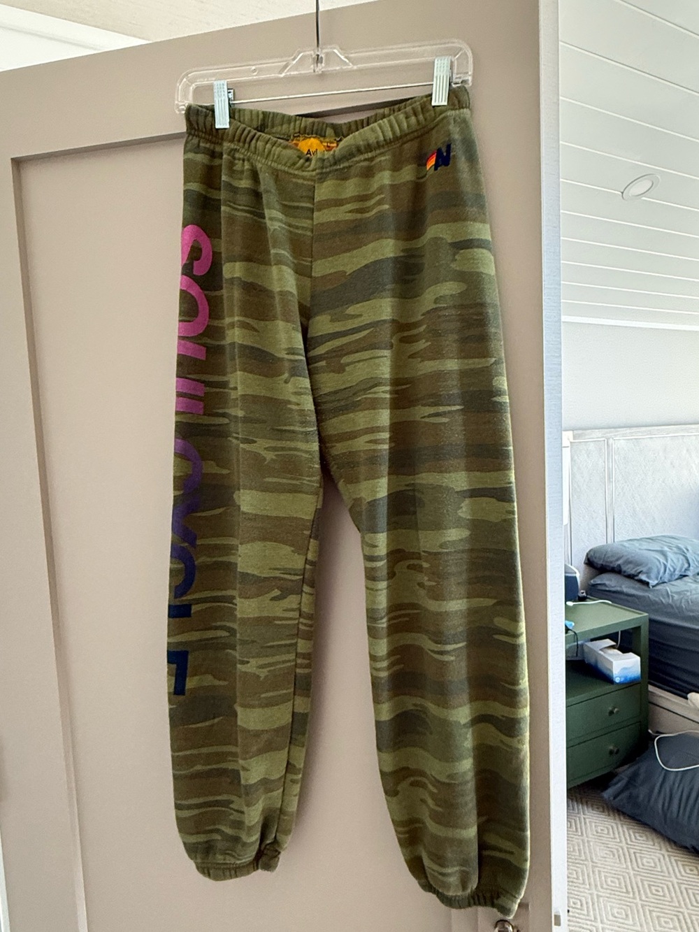 Aviator Nation Camo Track Joggers with Pink Accent